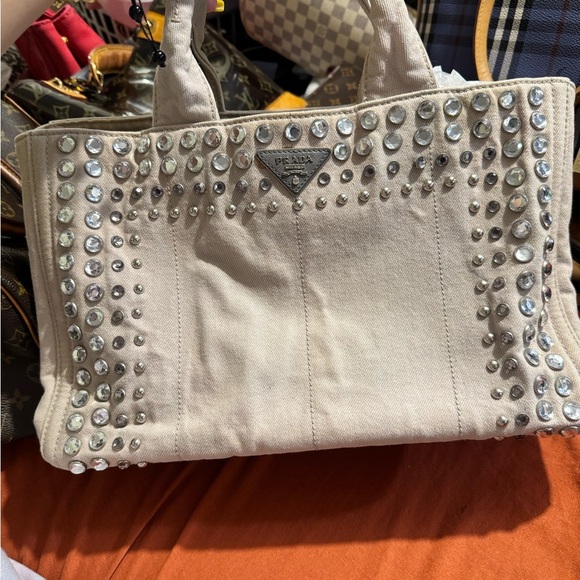 Prada Beige Studded Women's Bag Canapa - Picture 1 of 11